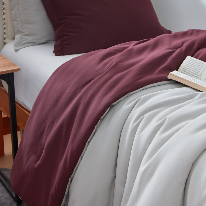 Double Brushed Microfiber Reversible Twin XL Comforter Set, Antarctica Grey/Windsor Wine