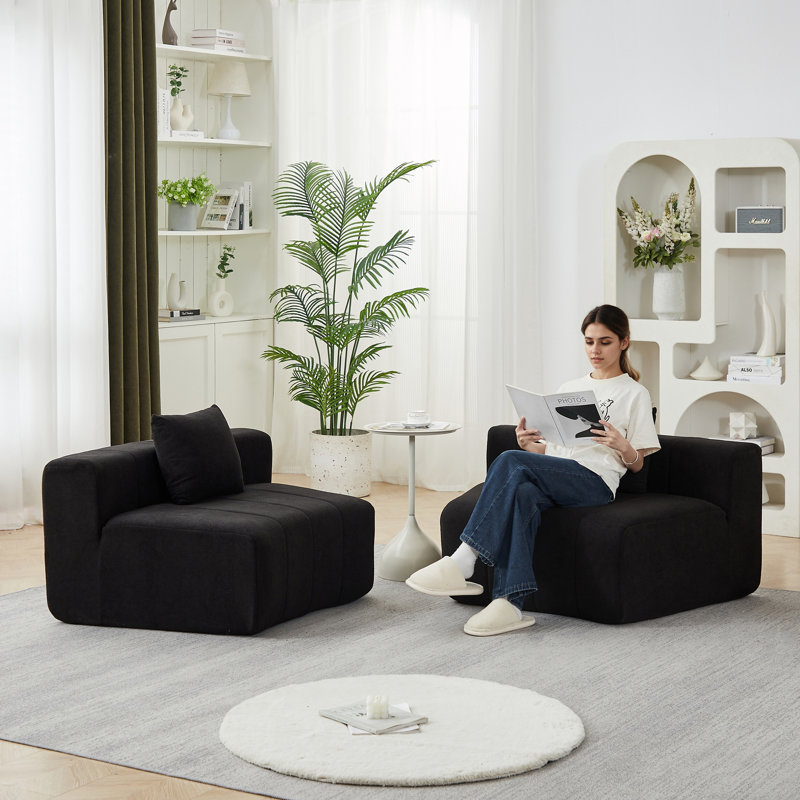 Canapé modulaire 2 places avec 2 coussins, Black Chenille