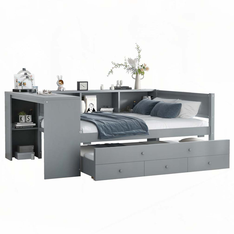 Full Size Daybed with Trundle, Gray, Full