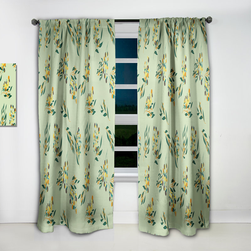 Rideau simple occultant de style Mid-Century abstrait à motif floral eucalyptus lumineux III, L 52 po x L 95 po