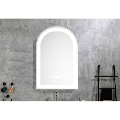 Miroir 20 po x 30 po pour salle de bain - brouillard, cadre brisé, gradateur, montage en aluminium blanc,