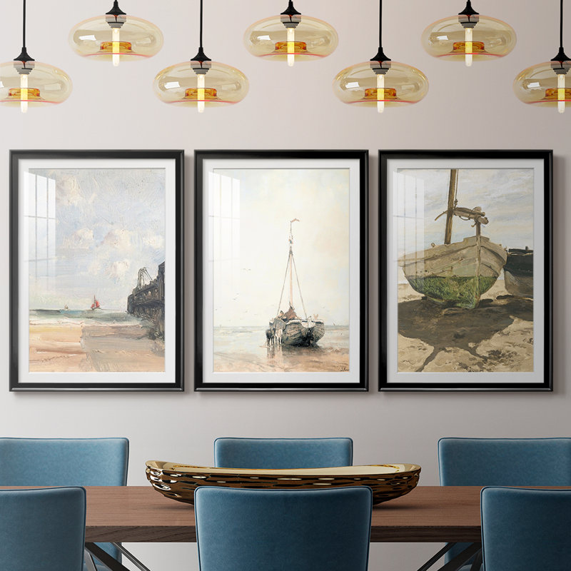Vintage Nautical Print XVII - Impression sur mesure encadrée de qualité supérieure - 3 pièces, Noir, H 19 po x l 27 po