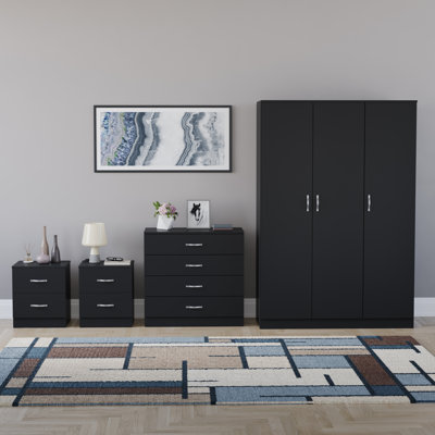 Tayce 4 Piece Bedroom Set (2 Drawer Bedside Chest X2, 4 Drawer Chest, 3 Door Wardrobe)