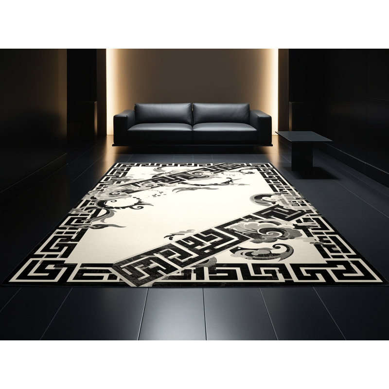 Tapis beige classique lavable à la machine à motifs et textures - Reliure, 4 x 6