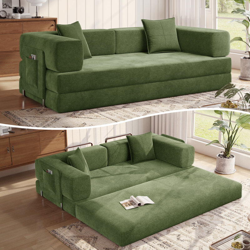 78.8''Sleeper Couch Bed for Livingroom,Convertible Modular Sofa with Armrest Pillow,Modular Foldable Corduroy Couches in a Box,No Assembly