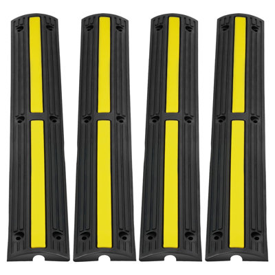 Cable Protector Ramp 39.37 x 5.91 x 1.22 in Rubber 4-Pack 1-Channel Floor Cord Cover Black/Yellow with 18000 lbs/Axle Load Capacity