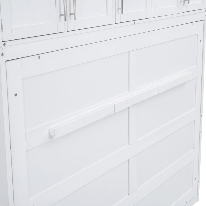 Murphy Bed Wall Bed With Top Cabinets, White, Queen
