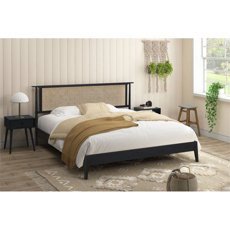 Ruby Wooden Bed Frame with Rattan Headboard - 1000lb