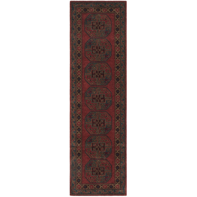Tapis oriental rouge en laine / coton / latex touffeté à la main Wahcheechee, Tapis de couloir 2 pi 3 po x 12 pi
