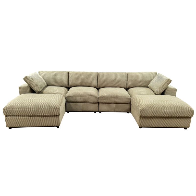Canapé modulaire réversible en velours côtelé, Does Not Apply, Camel Fabric, 132" W