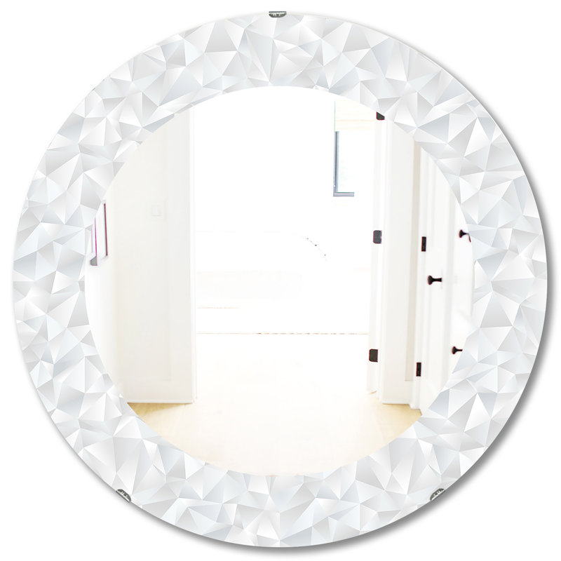 Motif géométrique abstrait blanc - Miroir mural ovale ou rond imprimé Mid-Century, H 31,5 po x l po