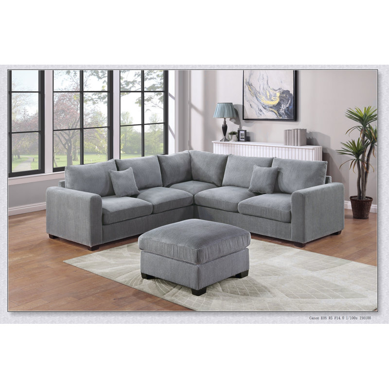 Ensemble de canapés de coin en L avec revêtement en velours côtelé, coussins moelleux et configuration polyvalente en 4 pièces pour les salons modernes
