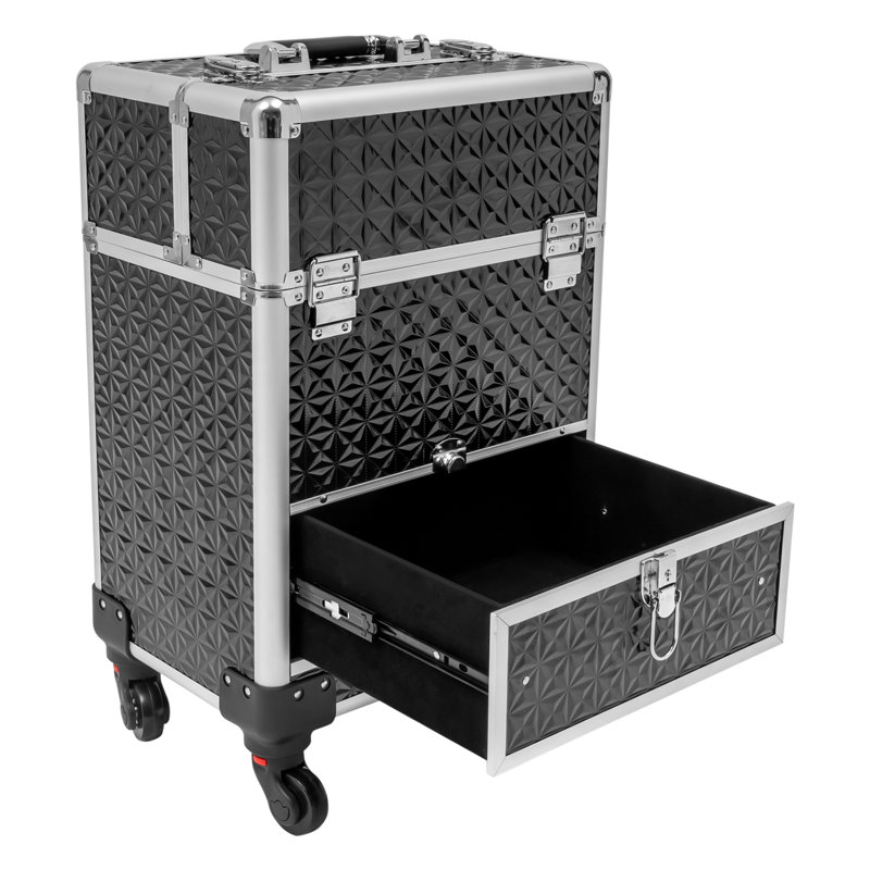 Coffret de maquillage à roulettes 13,4 po Luida, Noir mat