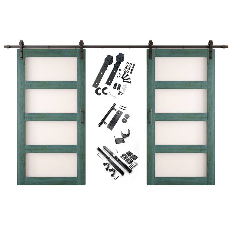 Portes de grange non assemblées et finies en verre à 4 verres de 26 po x 80 po Homquer Royal Pin, 26" X 80"