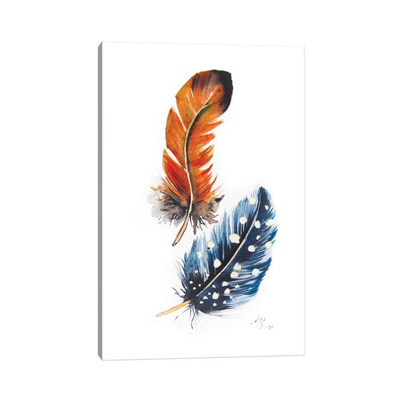 Feathers II by Anna Brigitta Kovacs - Painting on Canvas, 20.32 cm H x 30.48 cm W, Wrapped Canvas