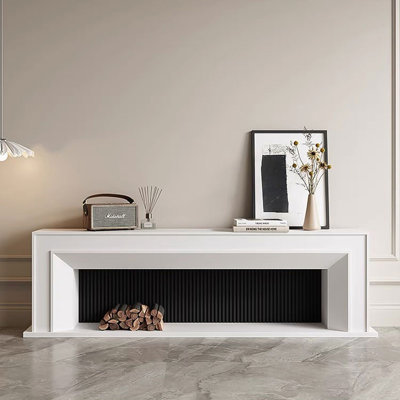 Meuble télé avec foyer en bois de hêtre massif blanc / noir clair