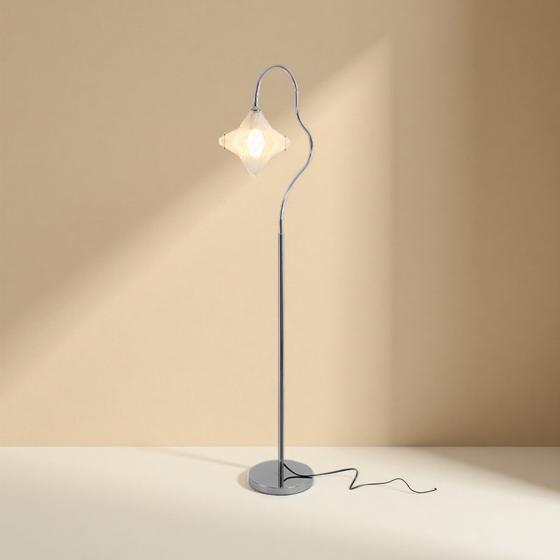 Lampe sur pied en fer et en verre de style Mid-Century