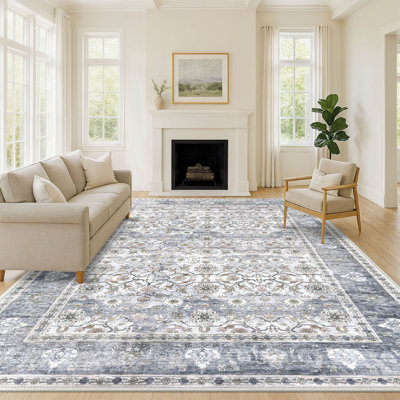 Tapis lavables pour salon Tapis d'intérieur à motif floral rétro avec revêtement antidérapant
