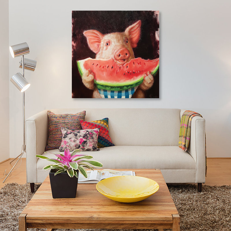 « porc out » sur toile, H 18 po x l 18 po x P 1,5 po, Toile tendue