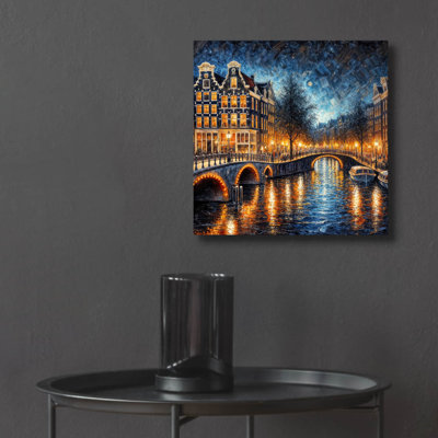  'Amsterdam Canals At Night' by Rey Klimt Acrylic Glass Wall Art, 12" x 12"