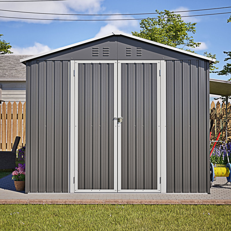 Outdoor Lockable Secure Metal Shed, Gray