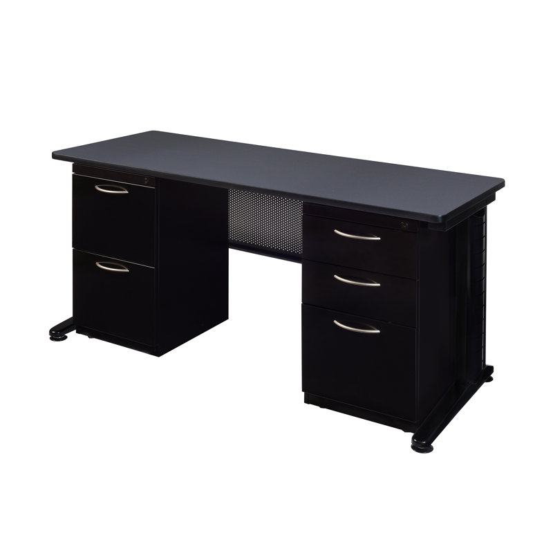 Bureau pour enseignant Nevjana Fusion avec tiroir à double caisson, Dark Grey, 29" H x 72" W x 30" D