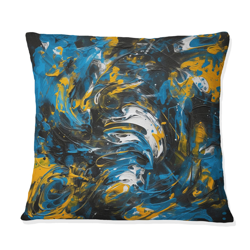 Bleu et jaune Abstracted Realms II - Coussin décoratif à imprimé abstrait