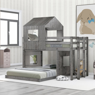 Lit superposé en bois avec échelle de maison de jeu et garde-corps pour l'imagination et la sécurité