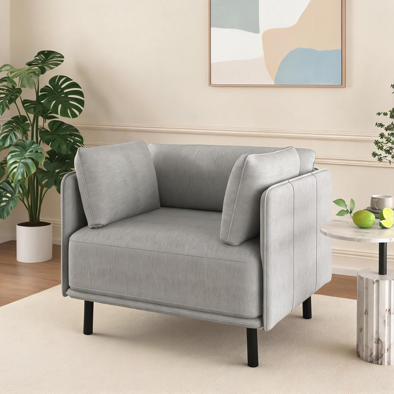 Fauteuil d'appoint vintage de 39 pouces, assise rembourrée en polyester gris doux avec structure en bois massif