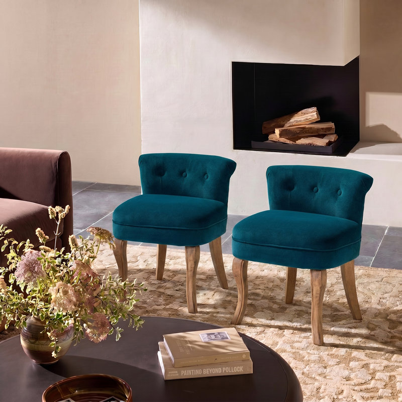 Chaise d'appoint moderne en velours capitonné avec pieds en bois massif, Sarcelle
