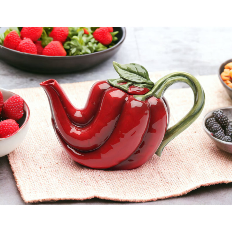 Ceramic Red Chili Pepper Teapot- 5"H