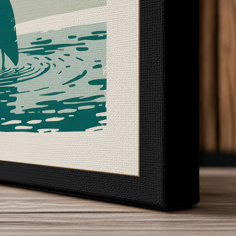 Heron in Reeds Japandi - Wrapped Canvas, 30x20 - 76.2 x 50.8 cm, Black Border