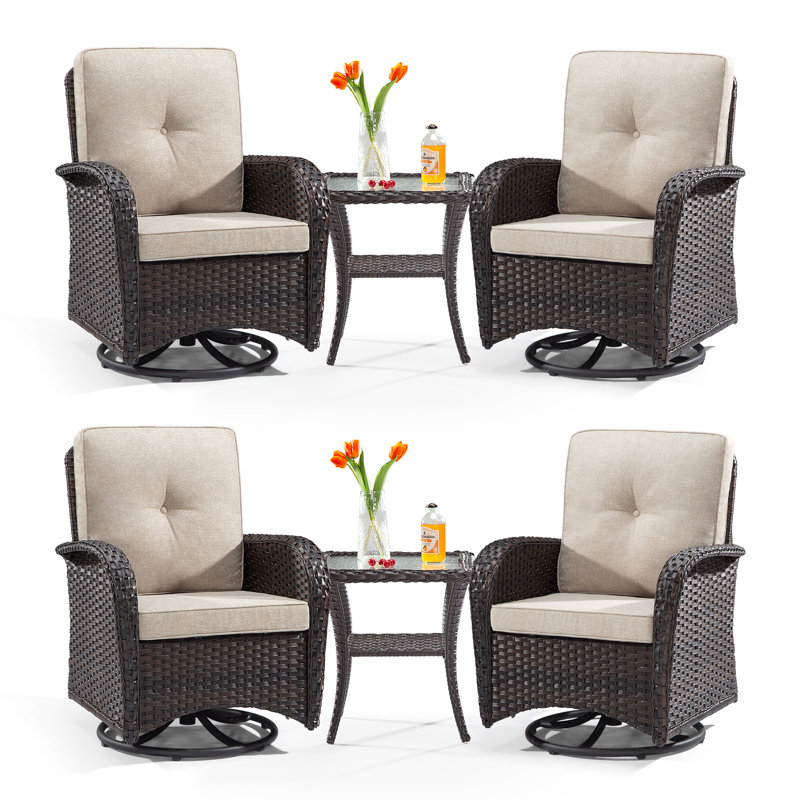 Ensemble de conversation d'extérieur pour 4 personnes avec coussins Ciya, Beige, Brun foncé