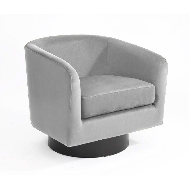 Fauteuil demi-tonneau pivotant en velours gris avec base en bois massif Eugenie Applewold, Gray