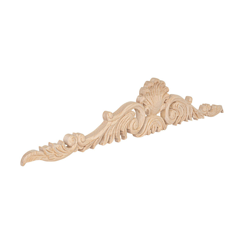 Applique en bois d'acanthe non fini 3-3 / 8 po x 18 1/4 po x 1/2 po