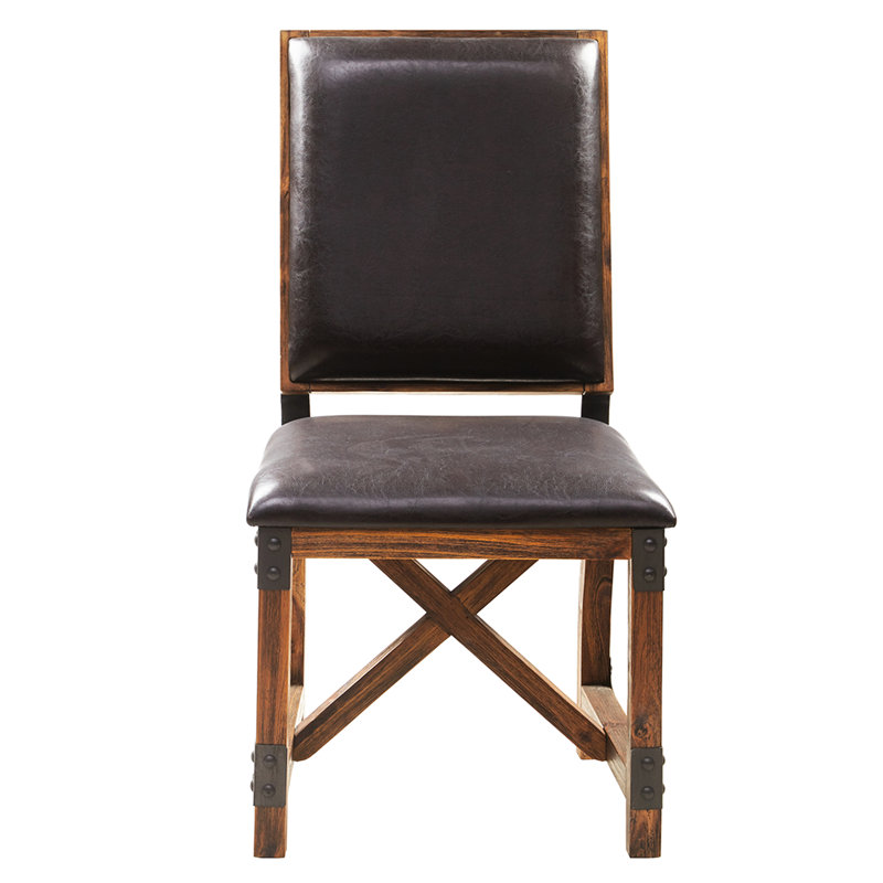 Chaise de salle à manger à pieds en bois massif avec revêtement en similicuir revêtu de tissu d'ameublement moderne