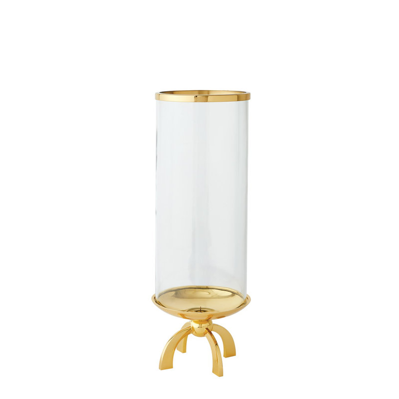 Quad Base Hurricane-Brass, 20.75" H x 7.75" W x 7.75" D