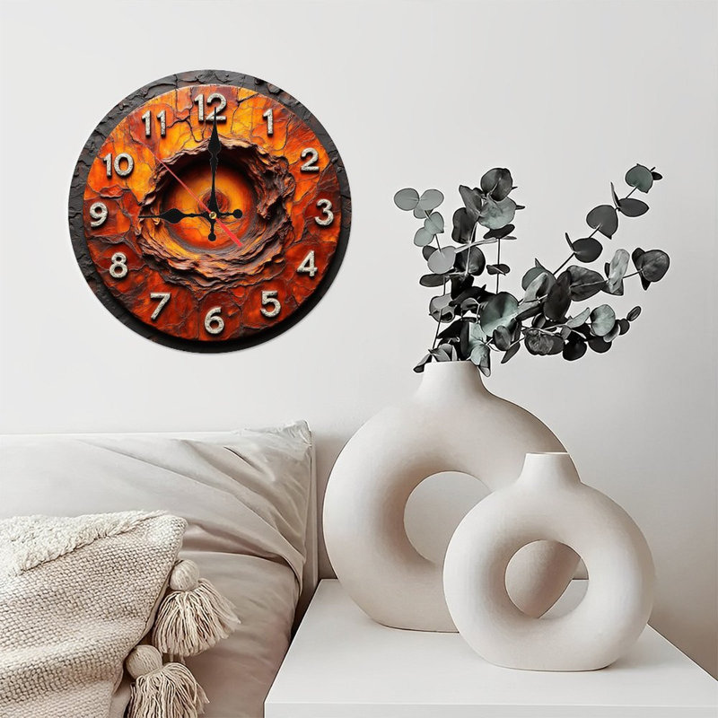 Orange Lava Rock Textured Wall Clock