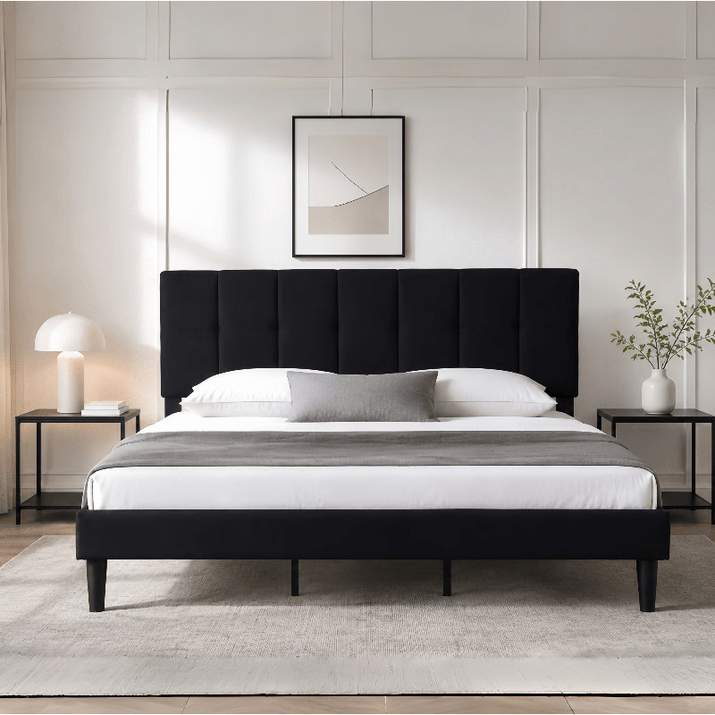 Dajai Upholstered Unfinished Platform Bed, King, Black