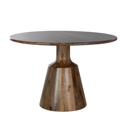 Solid Mango Wood 45 Inch Round Dining Table With Wide Pedestal And Natural Finish