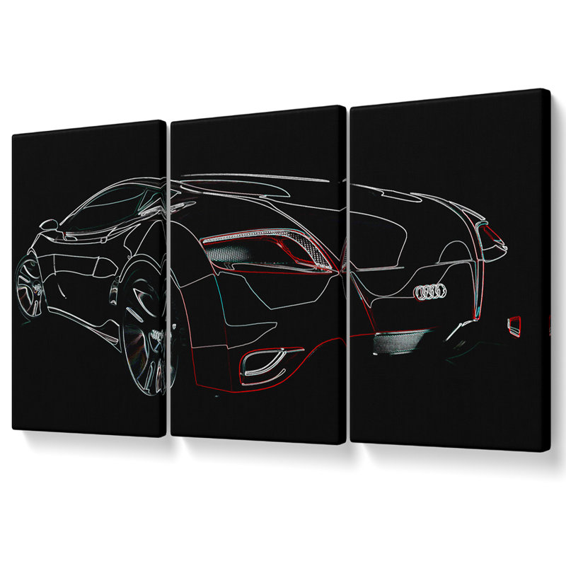 Bugatti Veyron Psychedelic Rear - 3 Piece Wrapped Canvas Print, 81.3cm H x 163cm W