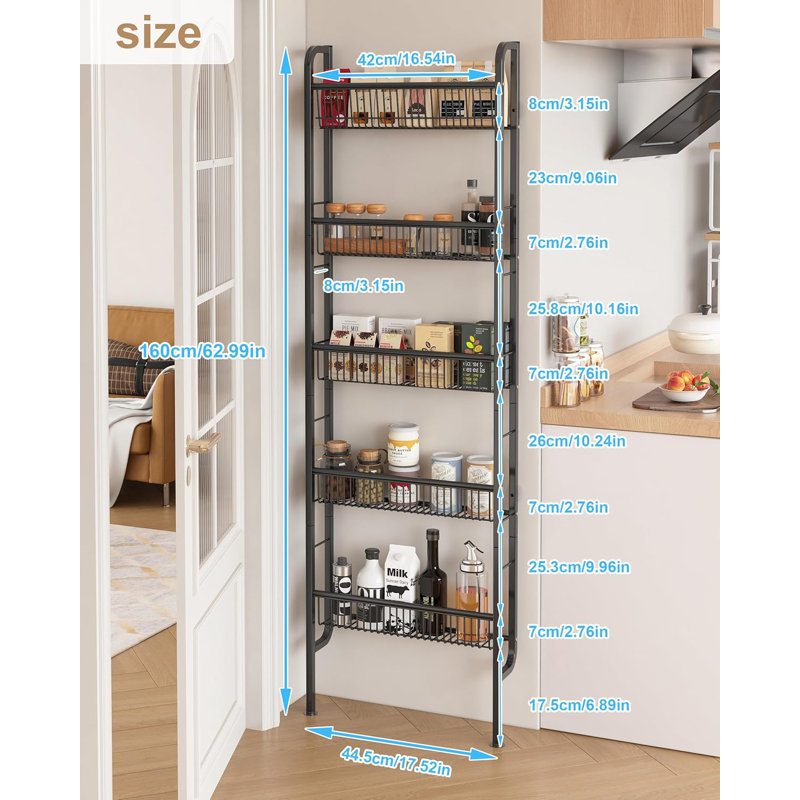 Behind The Door Bathroom Shelf Narrow 5-Tier, Space-Saving Slim Bathroom Storage Shelf Narrow Shelving Unit For Bathroom And Kitchen