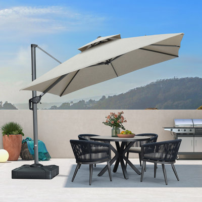 10' Heavy Duty Outdoor Large Double Top Offset Square Parasol, Material, Premium Fabric, With Base,Taupe