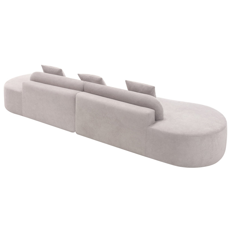 Nova Boneless 130.5" Modern Curved Combination Sofa with 3 Pillows, Gray