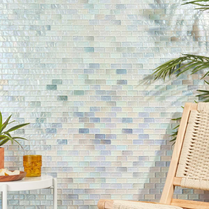 Splash 1X2 Polished Glass Mosaic Tile, Glacier White