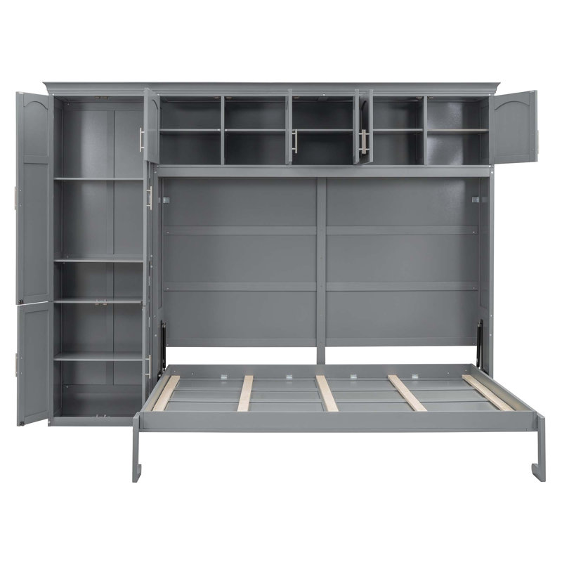 Grand lit escamotable mural avec armoires, Gris