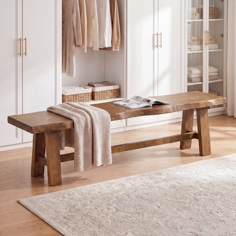 Banc en bois massif de 63 po de long pour entrée, Live Edge