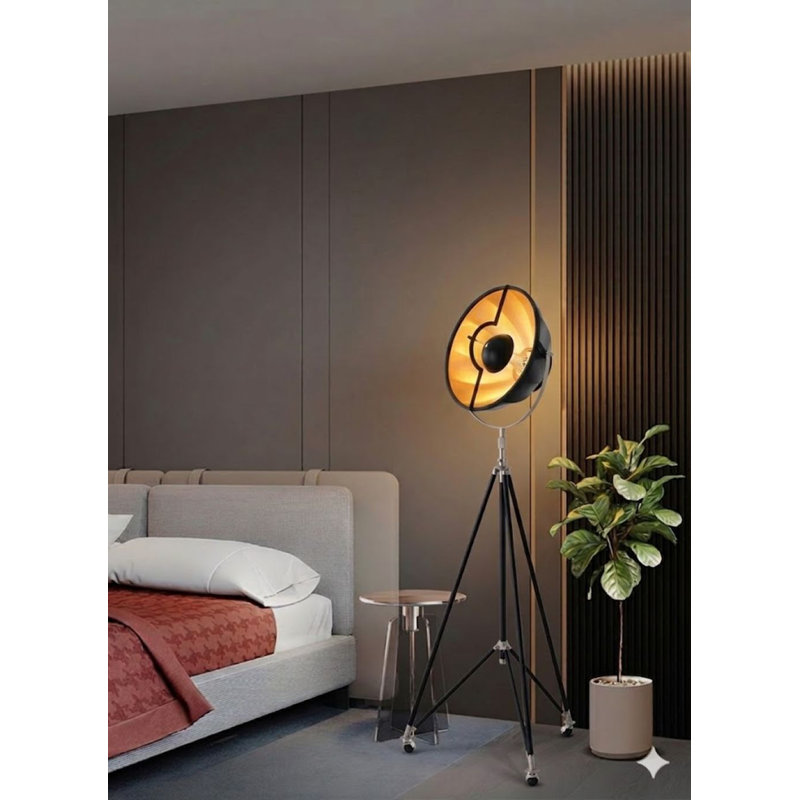 Lampe trépied transitionnelle noire 1 lumière 