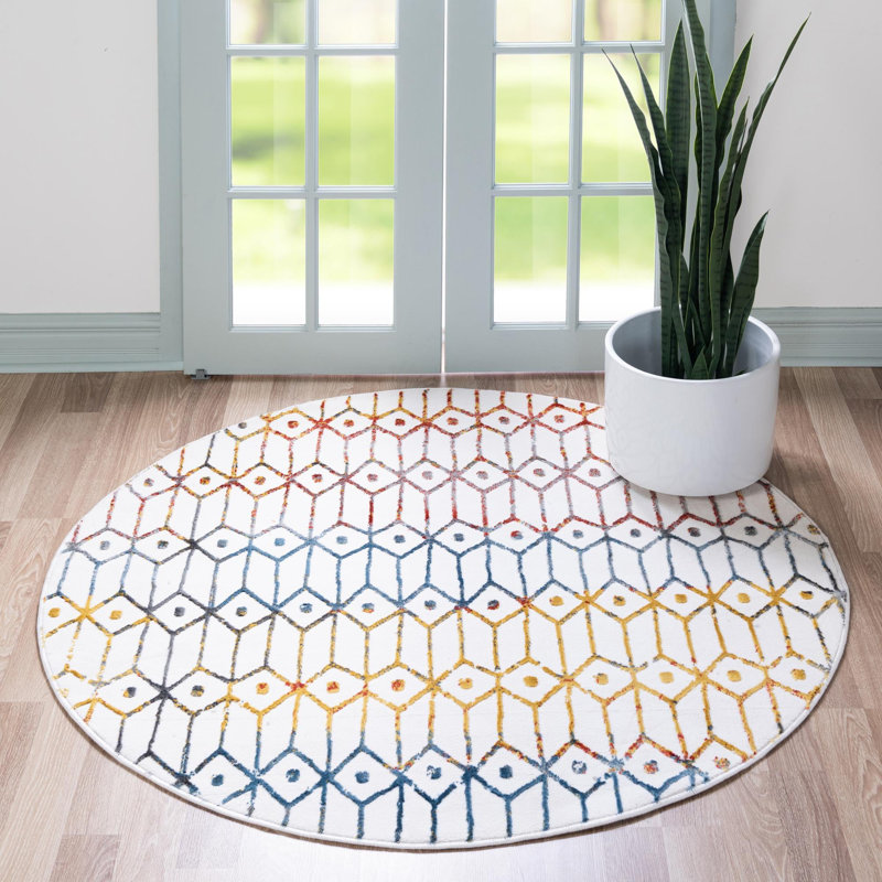 Okemah Geometric Indoor Rug, Round 7'