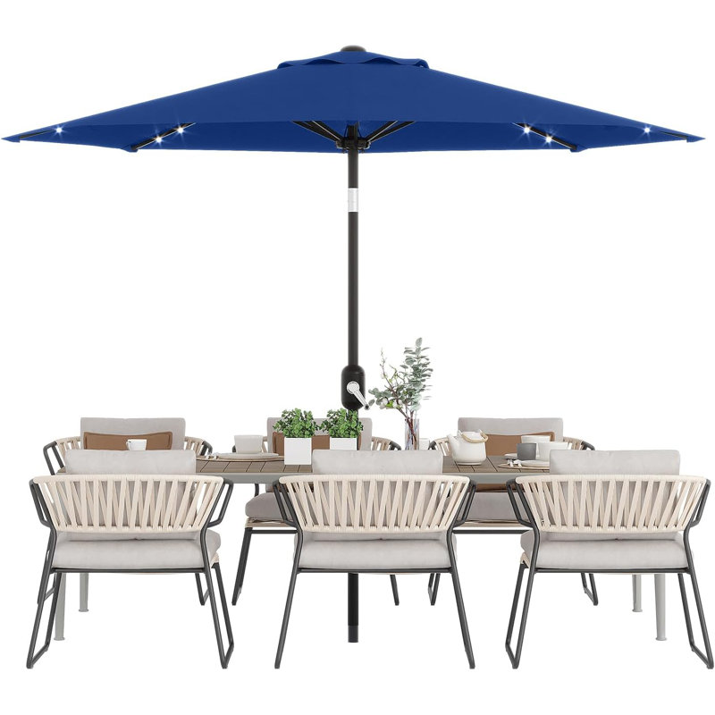 Parasol de patio 10 pi avec lumières solaires, grand parasol de table d'extérieur, Marine